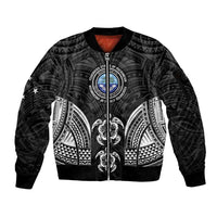 FSM Micronesia Six 9 One Sleeve Zip Bomber Jacket Polynesian Tribal Pattern