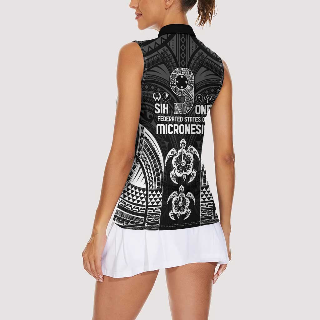 FSM Micronesia Six 9 One Women Sleeveless Polo Shirt Polynesian Tribal Pattern