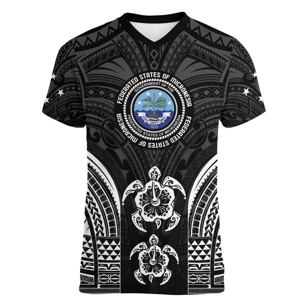 FSM Micronesia Six 9 One Women V-Neck T-Shirt Polynesian Tribal Pattern