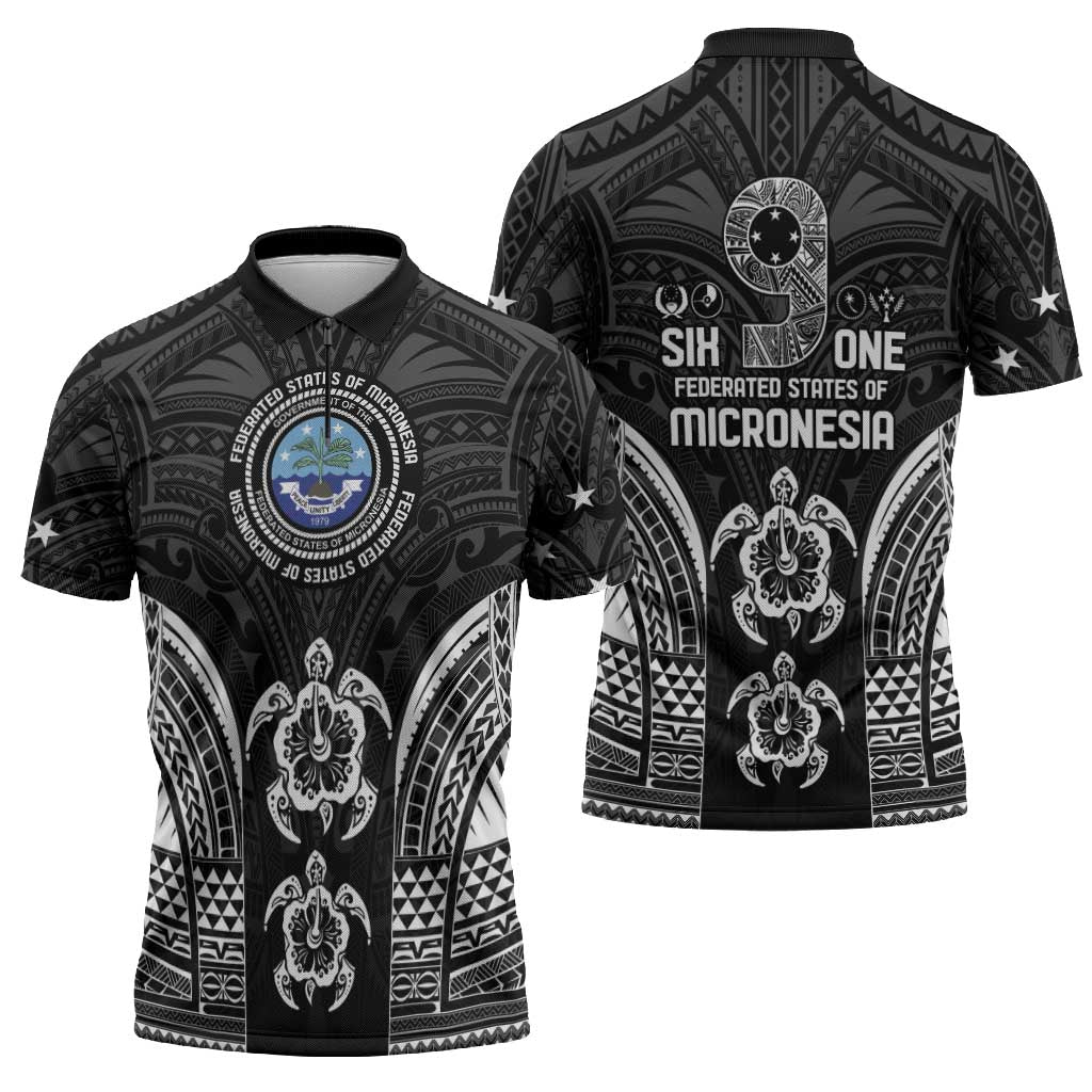FSM Micronesia Six 9 One Zipper Polo Shirt Polynesian Tribal Pattern - Polynesian Pride