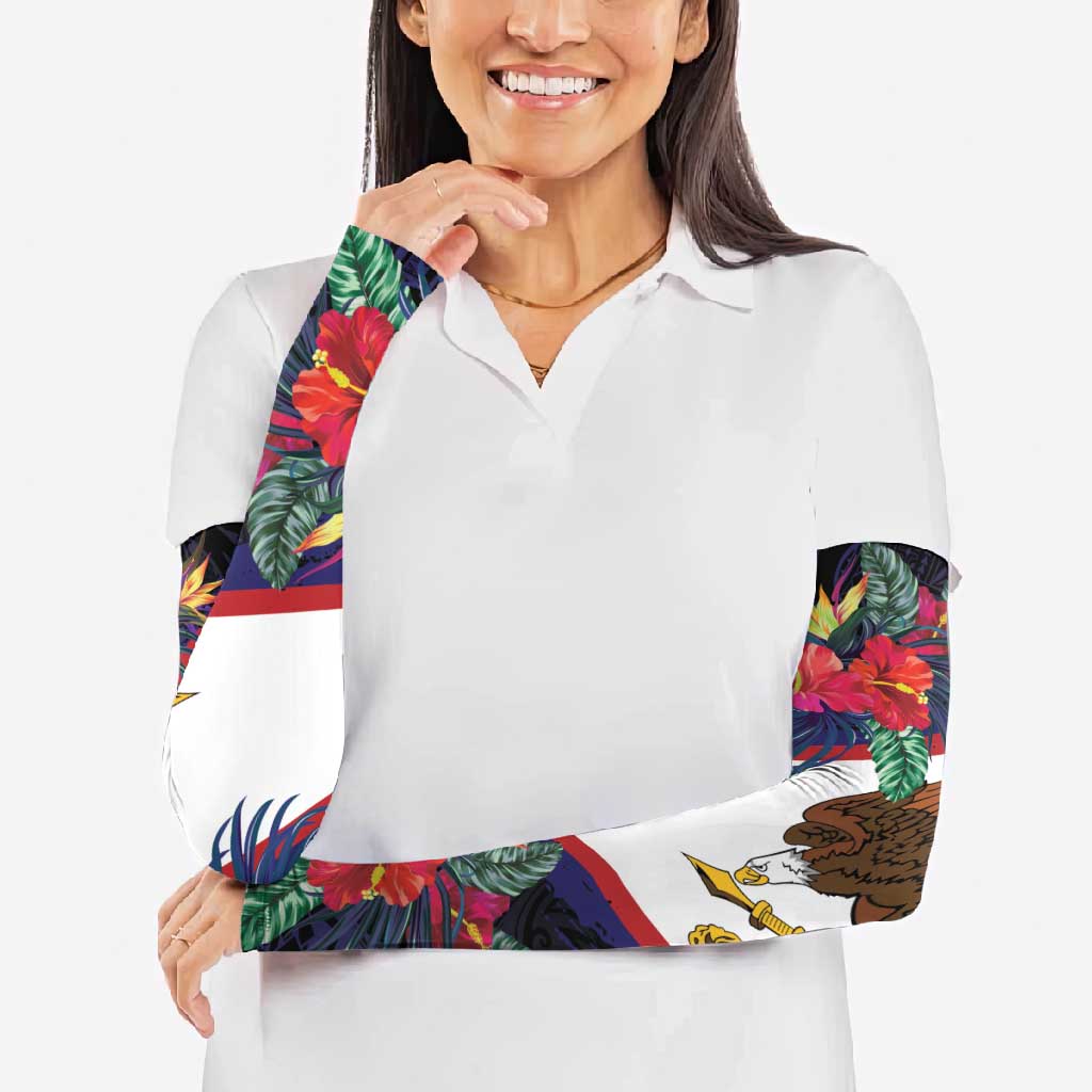 American Samoa Flag Day Since 1900 Arm Sleeves Samoa Muamua Le Atua Tropical Flowers - Polynesian Pride