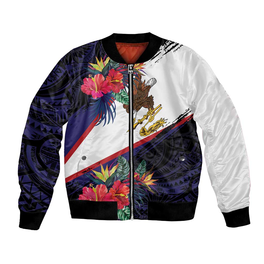 American Samoa Flag Day Since 1900 Bomber Jacket Samoa Muamua Le Atua Tropical Flowers