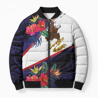 American Samoa Flag Day Since 1900 Bomber Puffer Jacket Samoa Muamua Le Atua Tropical Flowers - Polynesian Pride