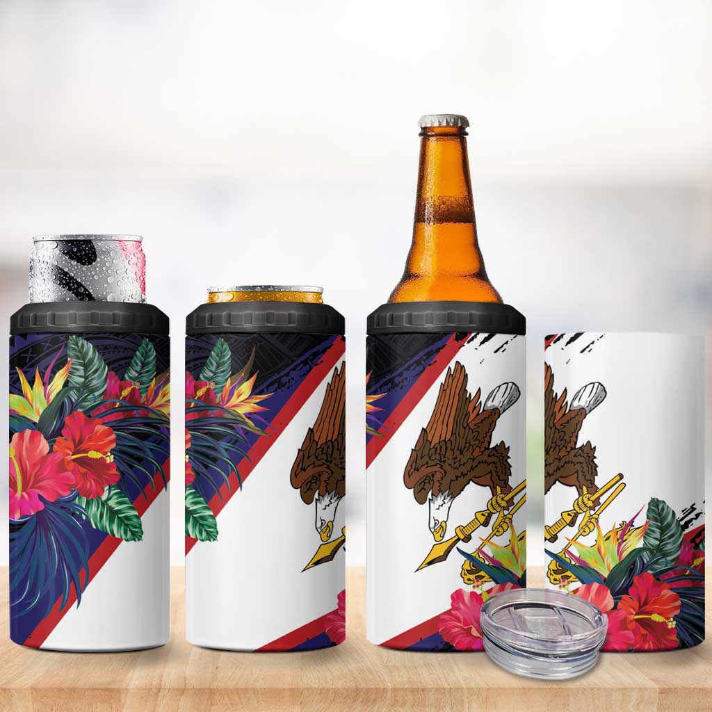 American Samoa Flag Day Since 1900 4 in 1 Can Cooler Tumbler Samoa Muamua Le Atua Tropical Flowers