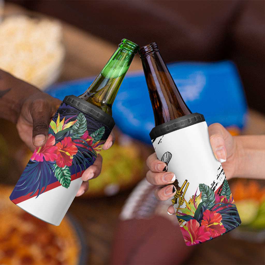 American Samoa Flag Day Since 1900 4 in 1 Can Cooler Tumbler Samoa Muamua Le Atua Tropical Flowers