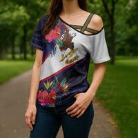 American Samoa Flag Day Since 1900 Cross Shoulder Shirt Samoa Muamua Le Atua Tropical Flowers - Polynesian Pride