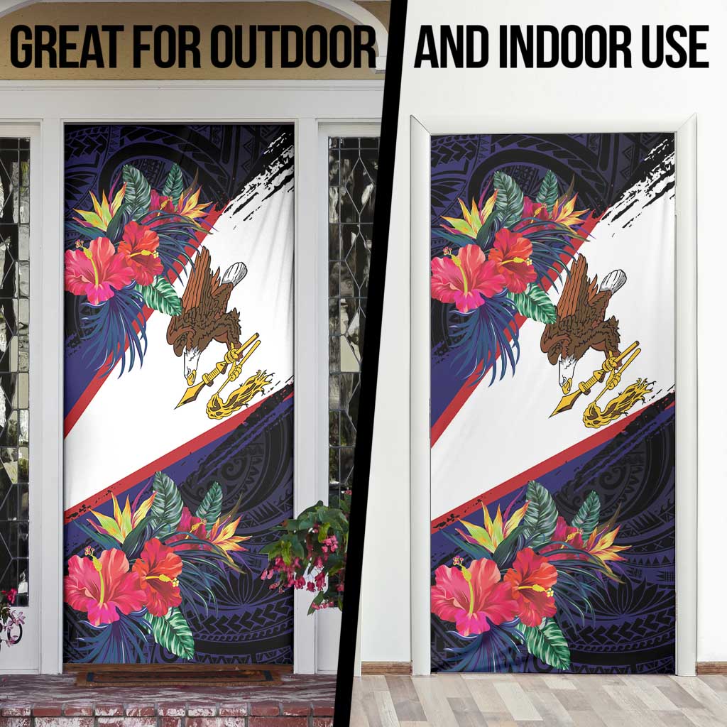 American Samoa Flag Day Since 1900 Door Cover Samoa Muamua Le Atua Tropical Flowers - Polynesian Pride