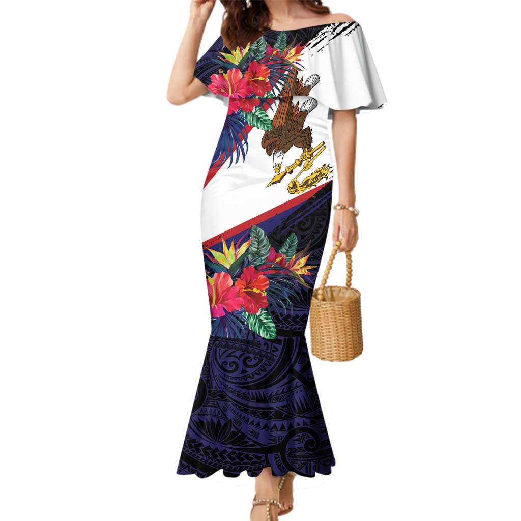 American Samoa Flag Day Since 1900 Family Matching Mermaid Dress and Hawaiian Shirt Samoa Muamua Le Atua Tropical Flowers