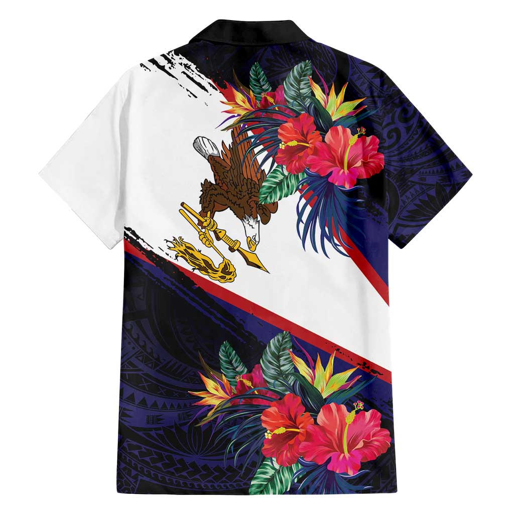 American Samoa Flag Day Since 1900 Family Matching Off Shoulder Short Dress and Hawaiian Shirt Samoa Muamua Le Atua Tropical Flowers
