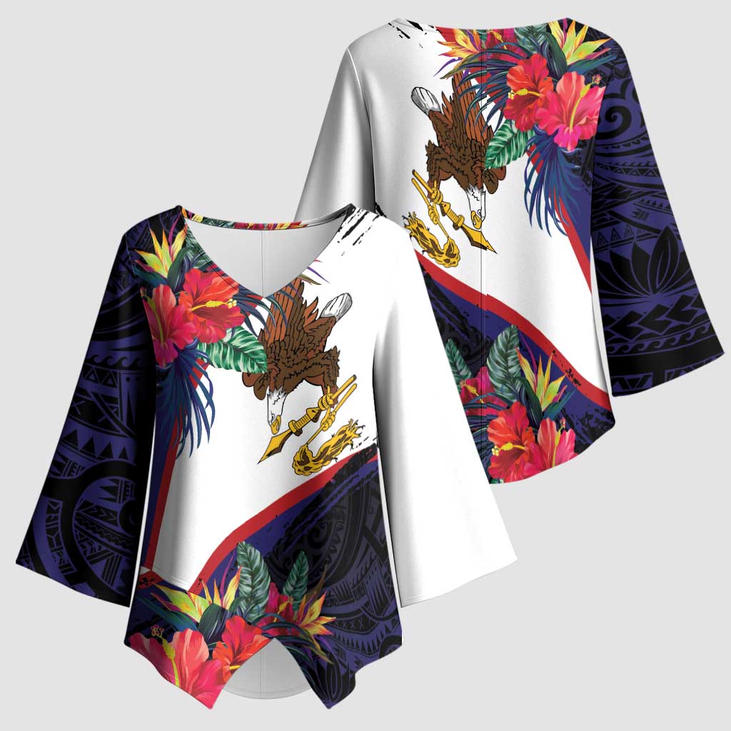 American Samoa Flag Day Since 1900 Kimono Sleeve Blouse Samoa Muamua Le Atua Tropical Flowers - Polynesian Pride