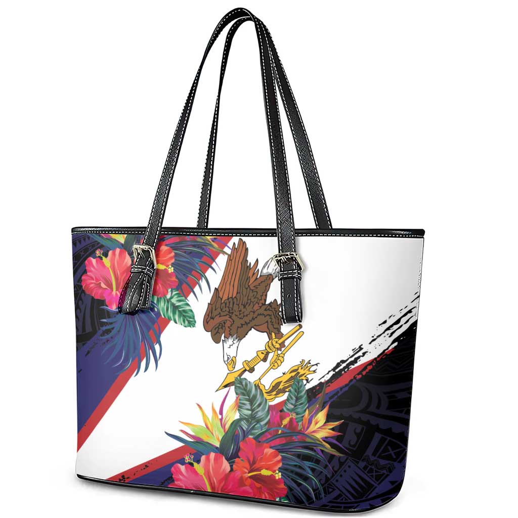American Samoa Flag Day Since 1900 Leather Tote Bag Samoa Muamua Le Atua Tropical Flowers