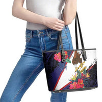 American Samoa Flag Day Since 1900 Leather Tote Bag Samoa Muamua Le Atua Tropical Flowers