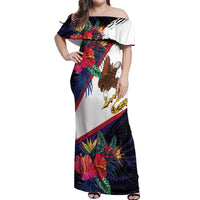 American Samoa Flag Day Since 1900 Off Shoulder Maxi Dress Samoa Muamua Le Atua Tropical Flowers