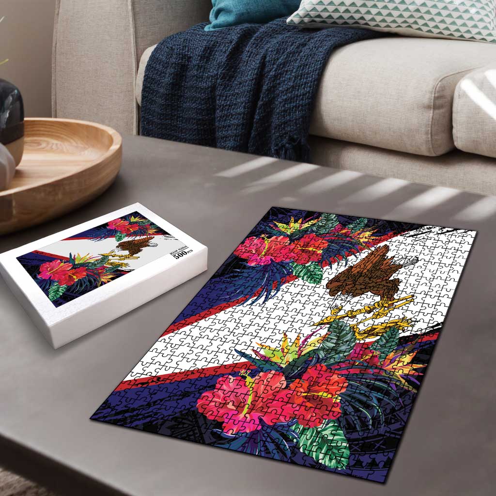 American Samoa Flag Day Since 1900 Puzzle Samoa Muamua Le Atua Tropical Flowers - Polynesian Pride