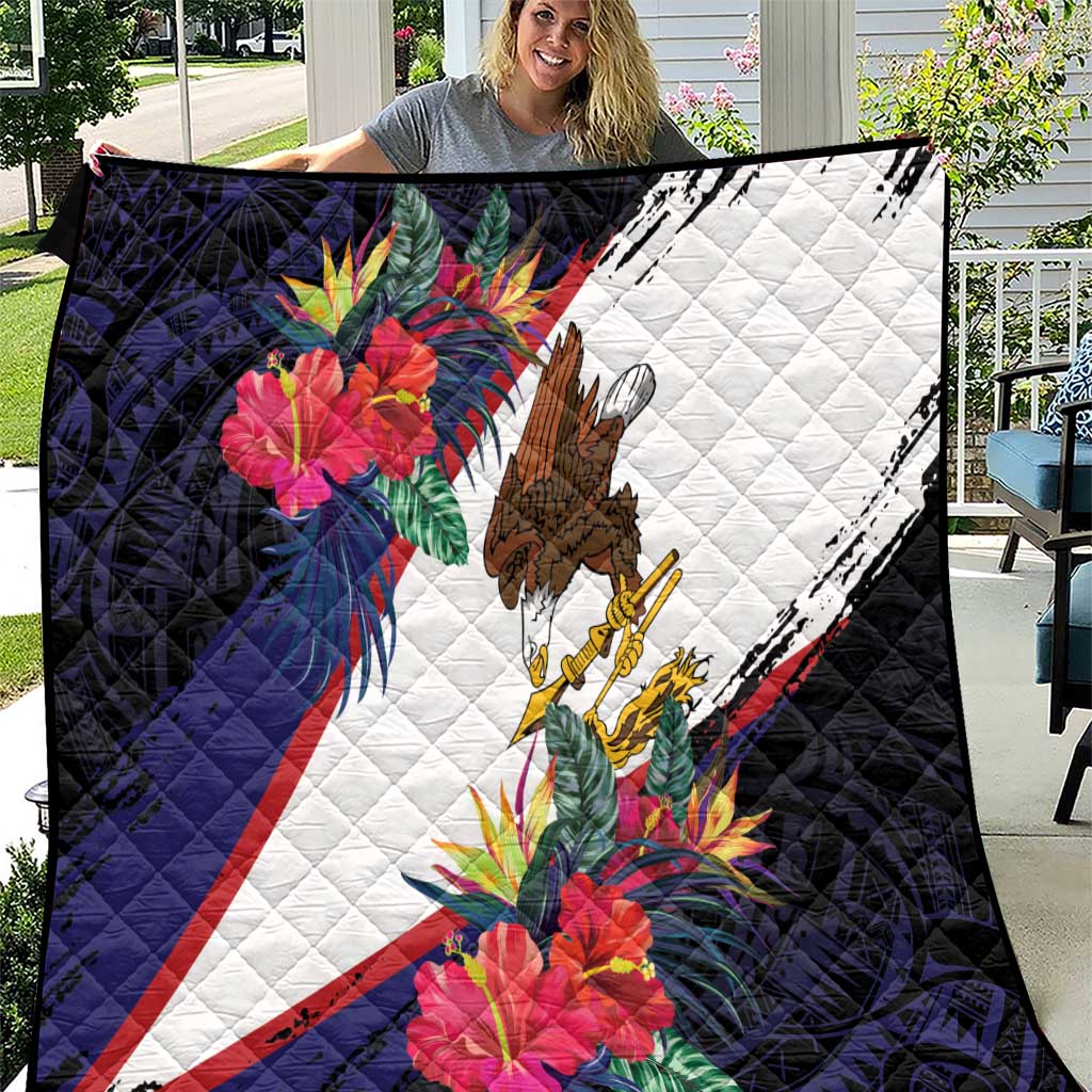 American Samoa Flag Day Since 1900 Quilt Samoa Muamua Le Atua Tropical Flowers