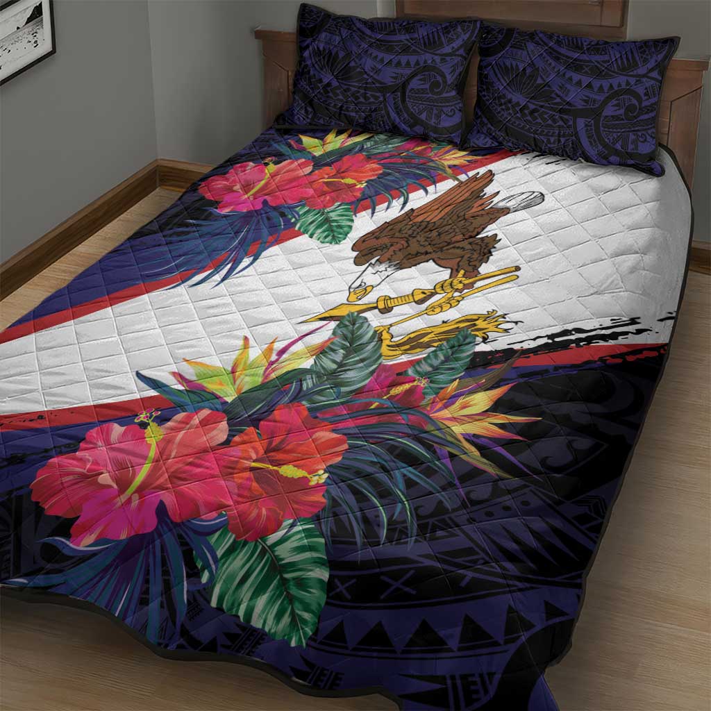 American Samoa Flag Day Since 1900 Quilt Bed Set Samoa Muamua Le Atua Tropical Flowers