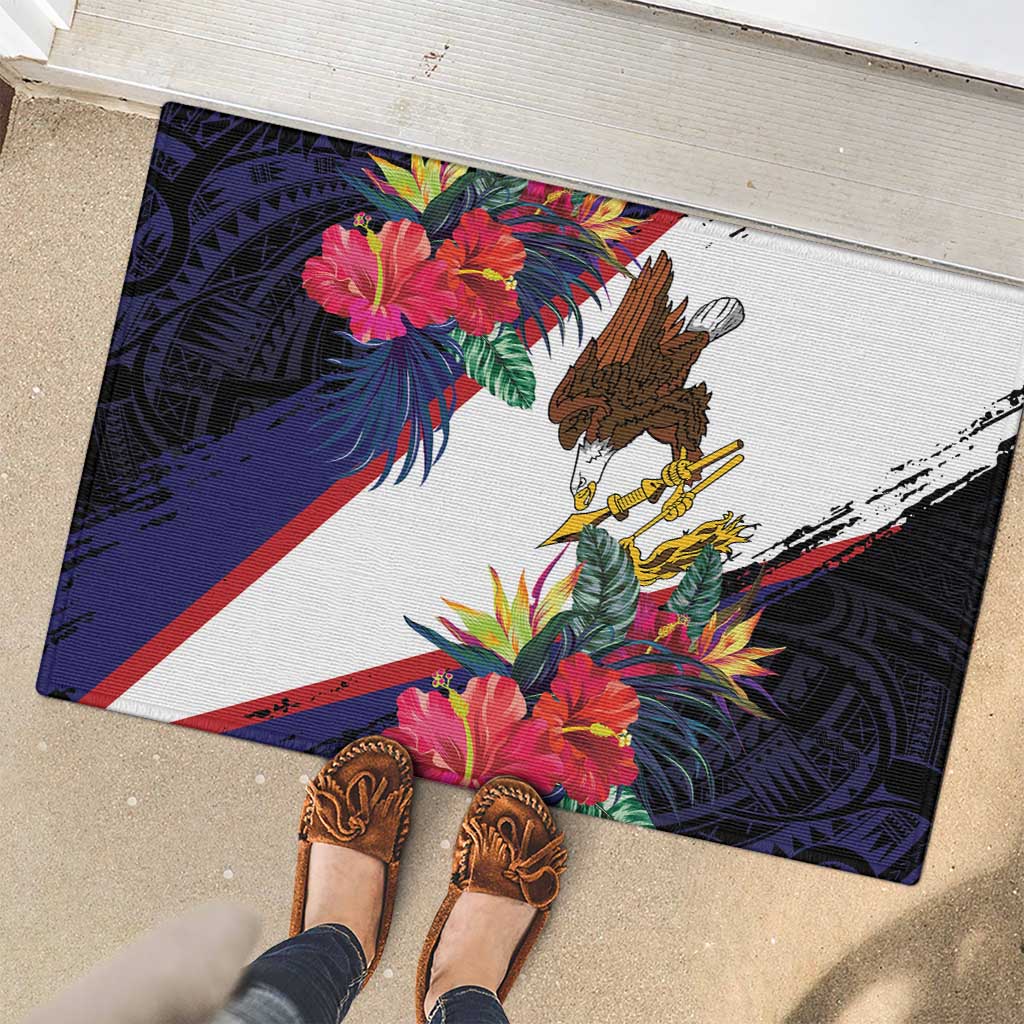 American Samoa Flag Day Since 1900 Rubber Doormat Samoa Muamua Le Atua Tropical Flowers
