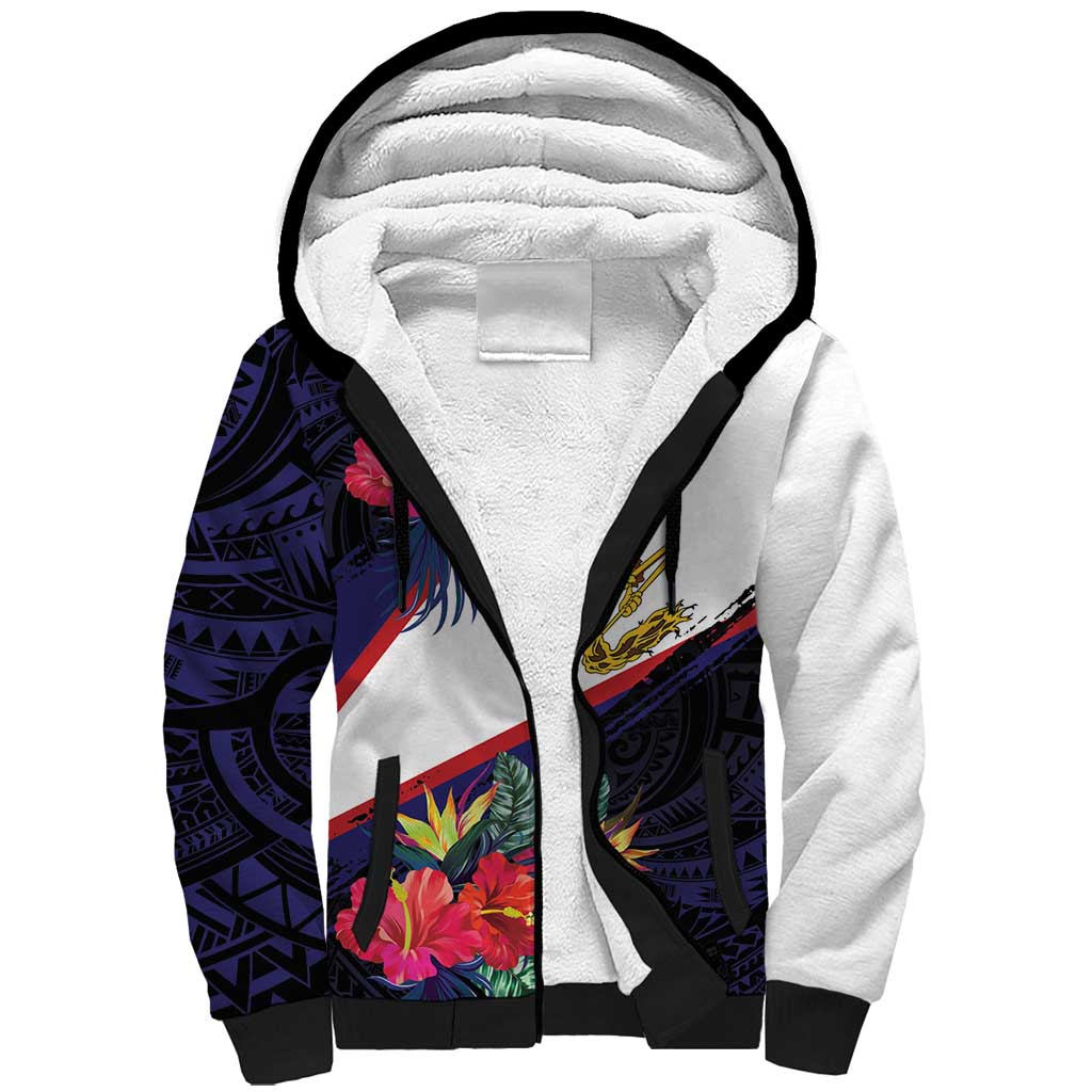 American Samoa Flag Day Since 1900 Sherpa Hoodie Samoa Muamua Le Atua Tropical Flowers