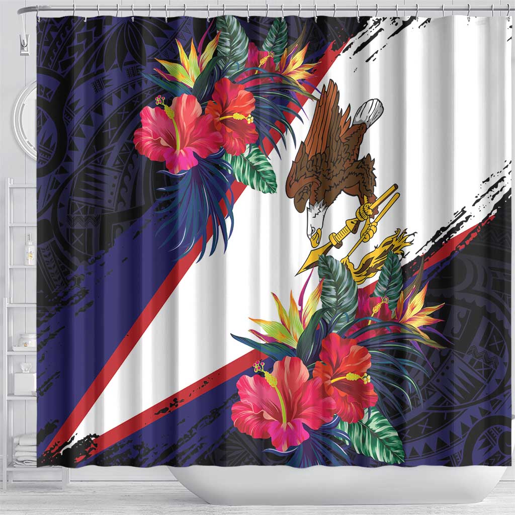 American Samoa Flag Day Since 1900 Shower Curtain Samoa Muamua Le Atua Tropical Flowers