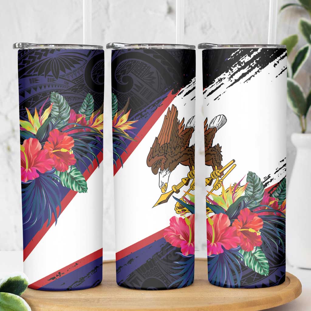 American Samoa Flag Day Since 1900 Skinny Tumbler Samoa Muamua Le Atua Tropical Flowers