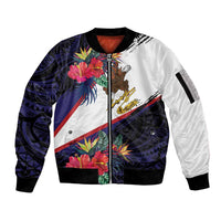 American Samoa Flag Day Since 1900 Sleeve Zip Bomber Jacket Samoa Muamua Le Atua Tropical Flowers