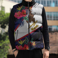 American Samoa Flag Day Since 1900 Sleeveless Puffer Jacket Samoa Muamua Le Atua Tropical Flowers - Polynesian Pride