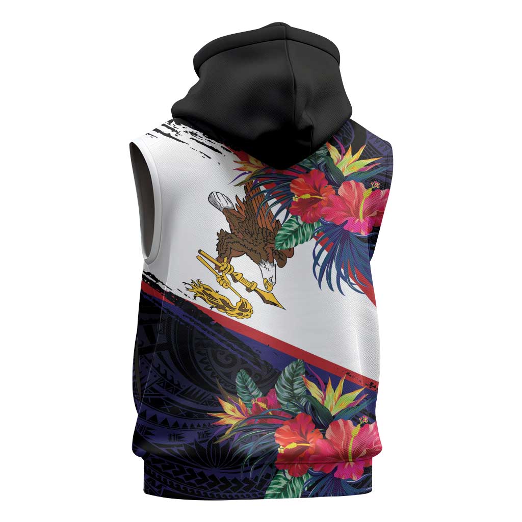 American Samoa Flag Day Since 1900 Sleeveless Zip Hoodie Samoa Muamua Le Atua Tropical Flowers LT9 - Polynesian Pride