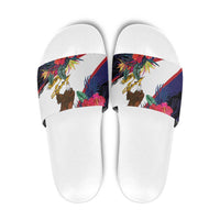 American Samoa Flag Day Since 1900 Slide Sandals Samoa Muamua Le Atua Tropical Flowers - Polynesian Pride