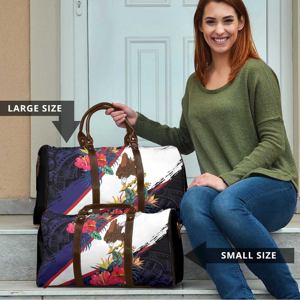 American Samoa Flag Day Since 1900 Travel Bag Samoa Muamua Le Atua Tropical Flowers - Polynesian Pride