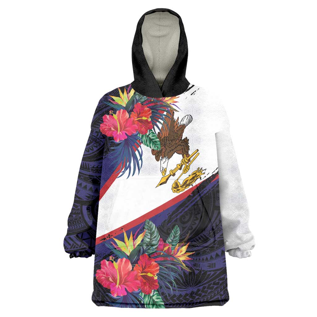 American Samoa Flag Day Since 1900 Wearable Blanket Hoodie Samoa Muamua Le Atua Tropical Flowers