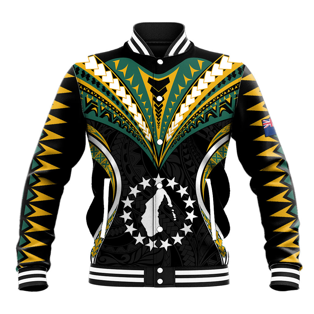 (Personalised) Polynesian Pride Aitutaki Island Baseball Jacket Cook Islands Tribal Wave Style LT9 Unisex Black - Polynesian Pride