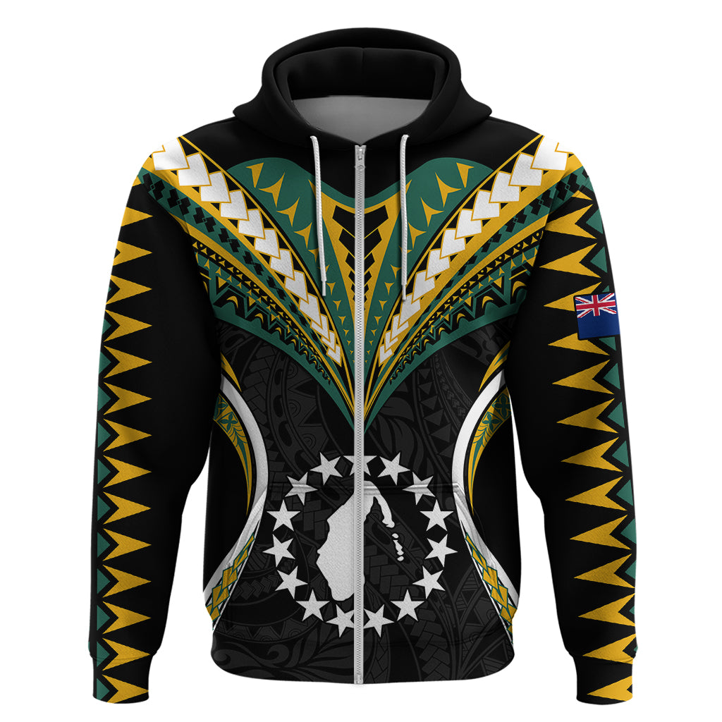 Custom Polynesian Pride Aitutaki Island Hoodie Cook Islands Tribal Wave Style LT9 Zip Hoodie Black - Polynesian Pride
