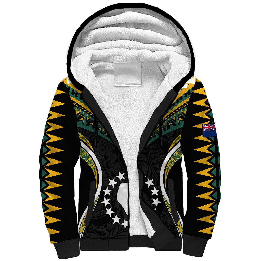 (Personalised) Polynesian Pride Atiu Island Sherpa Hoodie Cook Islands Tribal Wave Style LT9 Unisex Black - Polynesian Pride