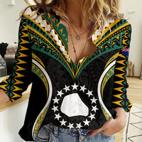 (Personalised) Polynesian Pride Mangaia Island Women Casual Shirt Cook Islands Tribal Wave Style LT9 Female Black - Polynesian Pride