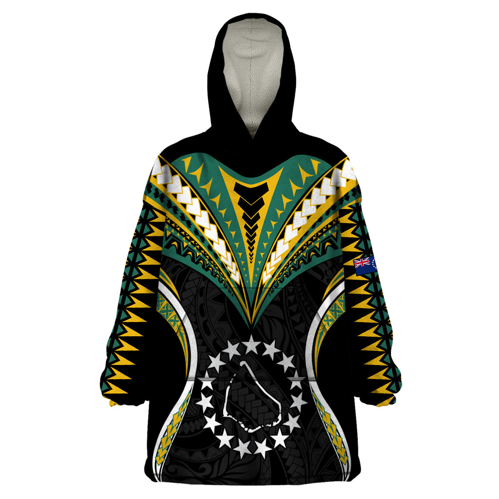 Polynesian Pride Manihiki Island Wearable Blanket Hoodie Cook Islands Tribal Wave Style LT9 One Size Black - Polynesian Pride