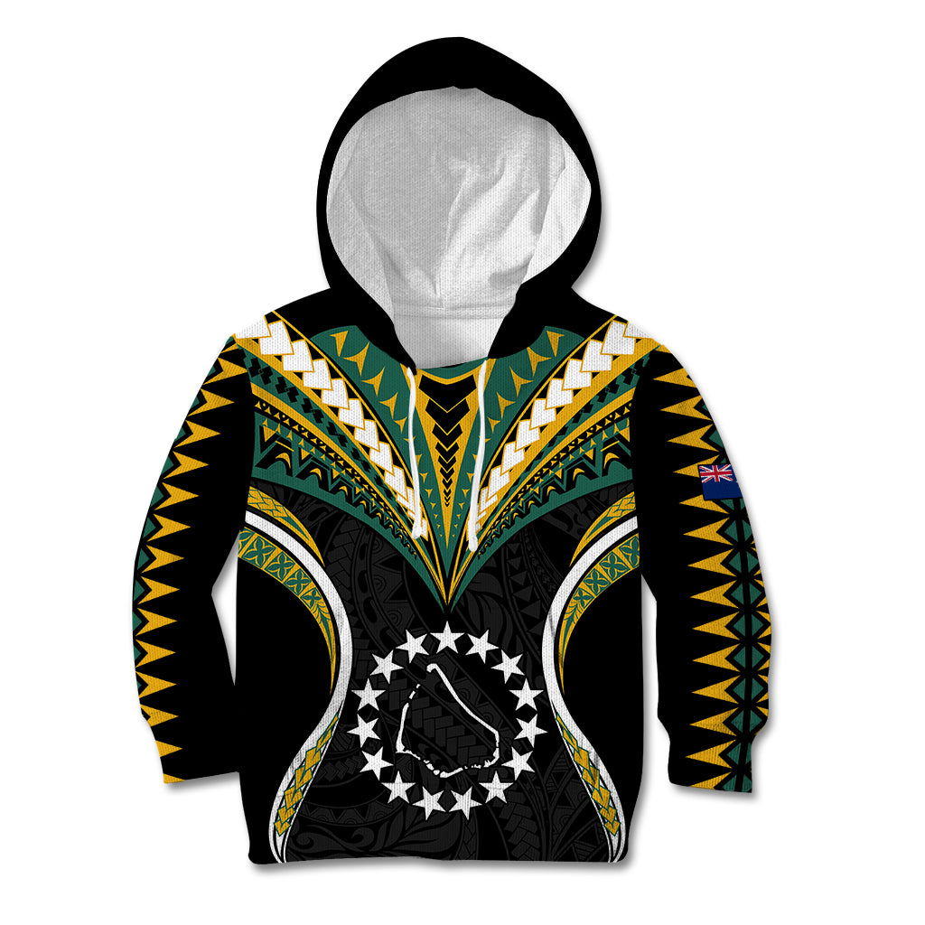 (Personalised) Polynesian Pride Manihiki Island Kid Hoodie Cook Islands Tribal Wave Style LT9 Black - Polynesian Pride