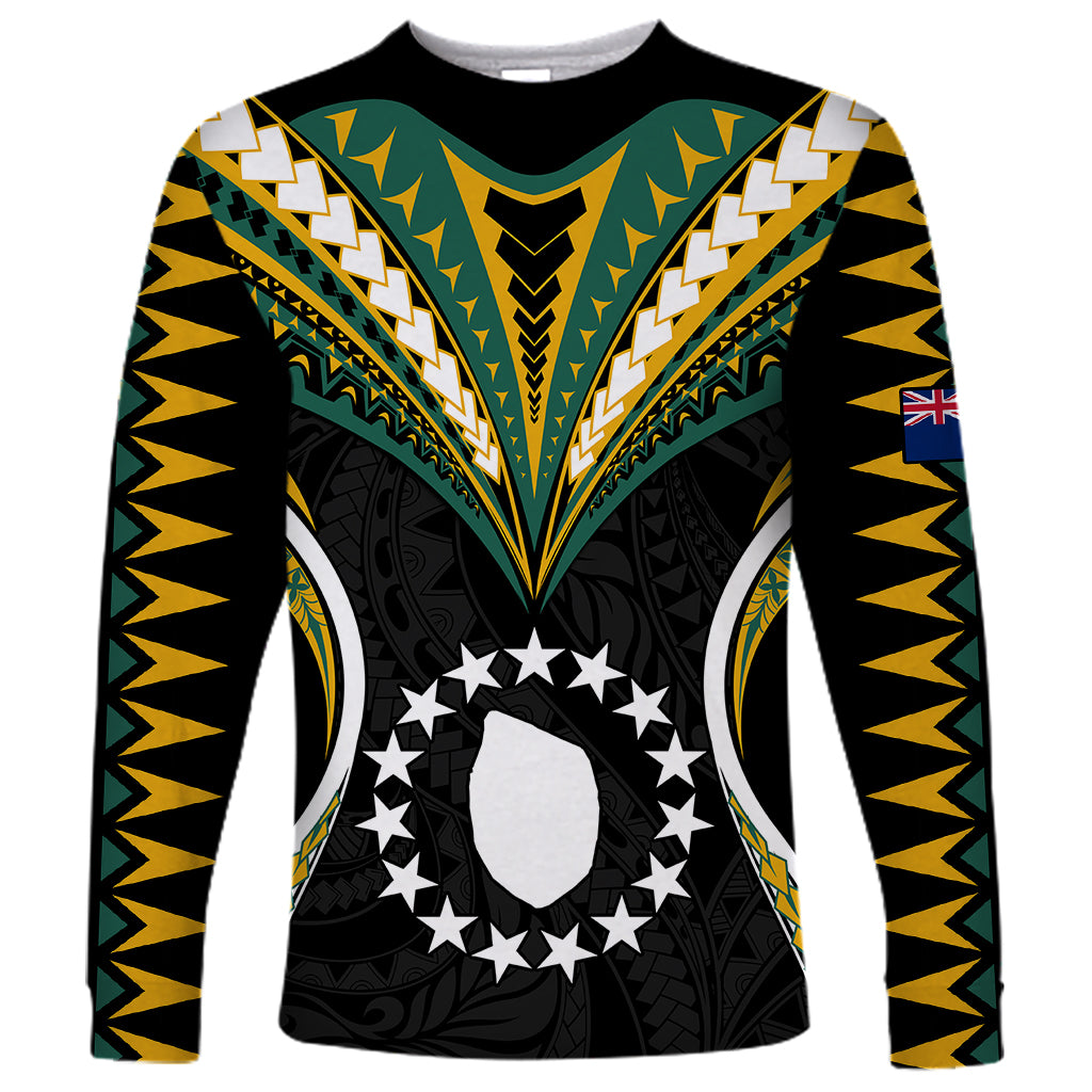 Polynesian Pride Mauke Island Long Sleeve Shirt Cook Islands Tribal Wave Style LT9 Unisex Black - Polynesian Pride