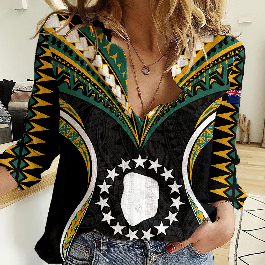 Polynesian Pride Mitiaro Island Women Casual Shirt Cook Islands Tribal Wave Style LT9 Female Black - Polynesian Pride