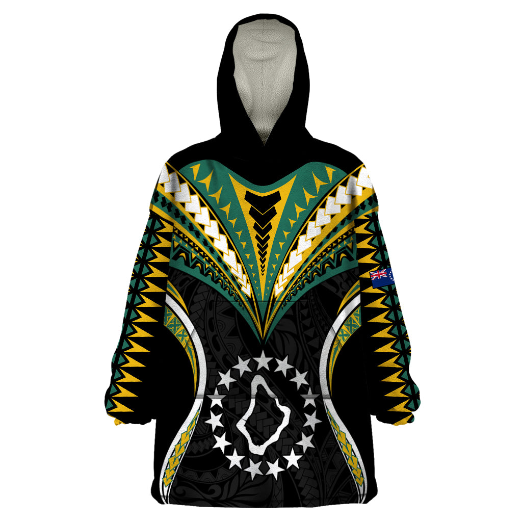 (Personalised) Polynesian Pride Palmerston Island Wearable Blanket Hoodie Cook Islands Tribal Wave Style LT9 One Size Black - Polynesian Pride