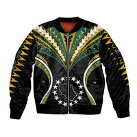 Polynesian Pride Penrhyn Island Sleeve Zip Bomber Jacket Cook Islands Tribal Wave Style LT9 Unisex Black - Polynesian Pride
