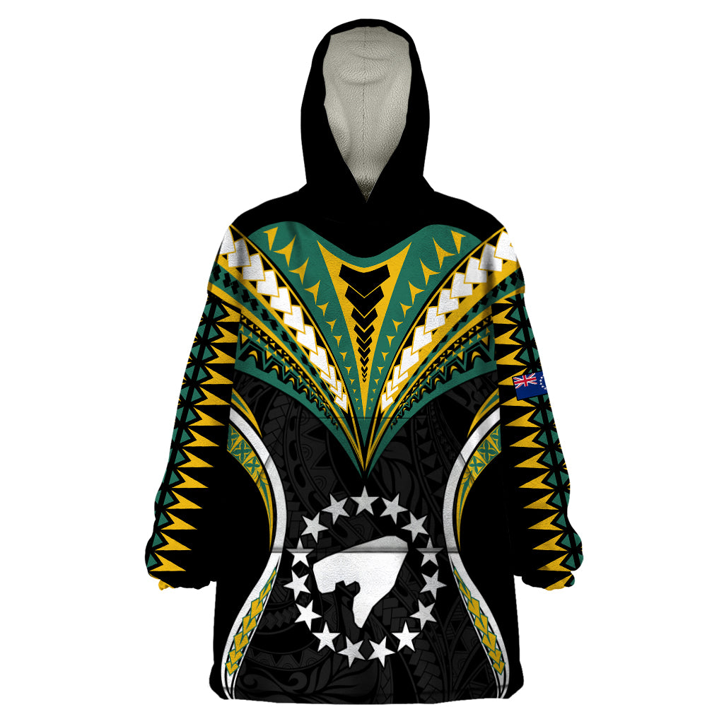 Polynesian Pride Pukapuka Island Wearable Blanket Hoodie Cook Islands Tribal Wave Style LT9 One Size Black - Polynesian Pride