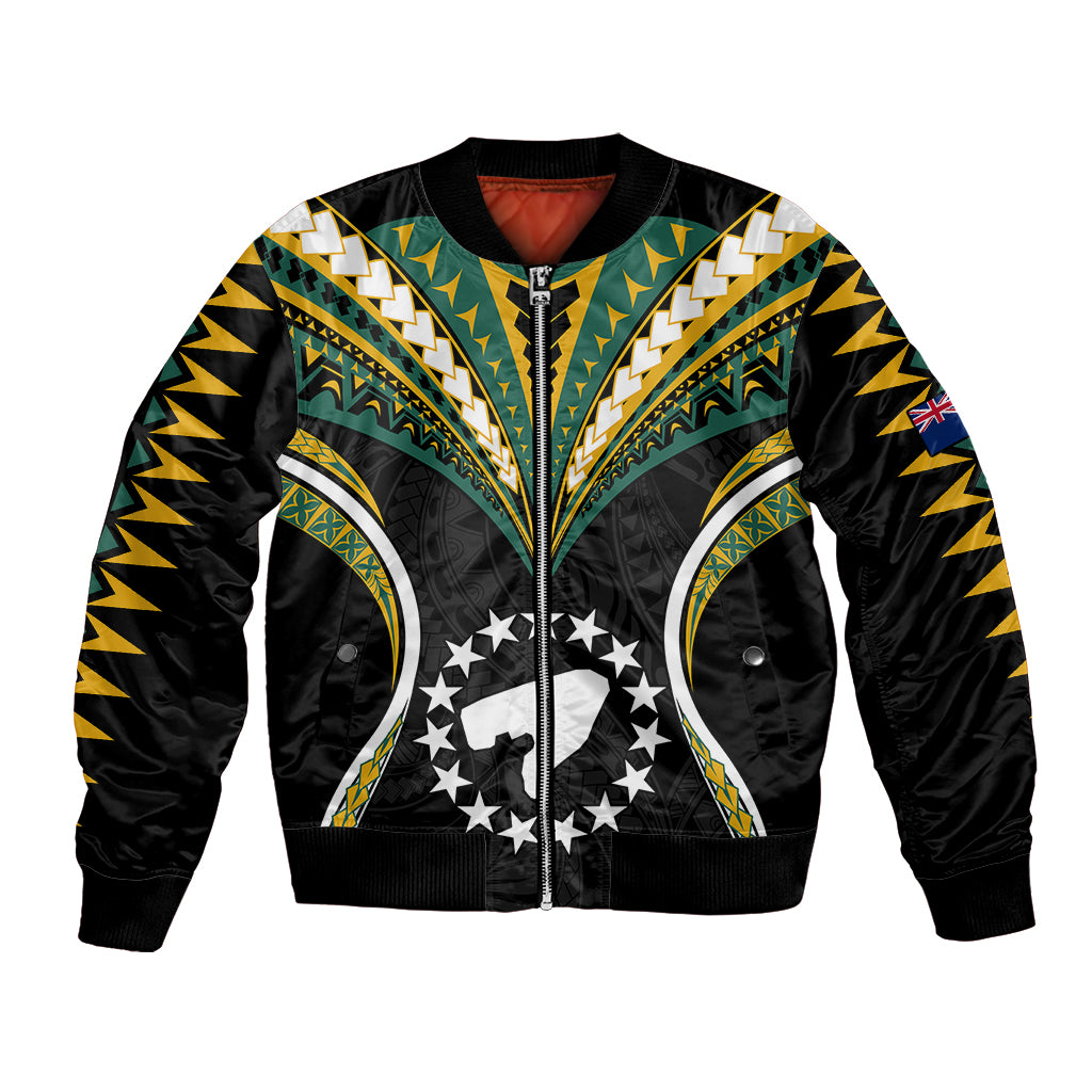 (Personalised) Polynesian Pride Pukapuka Island Bomber Jacket Cook Islands Tribal Wave Style LT9 Unisex Black - Polynesian Pride