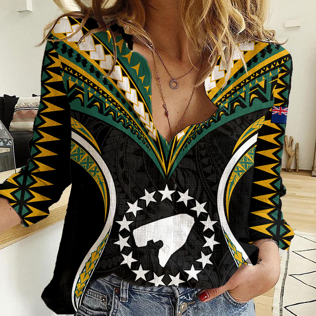 (Personalised) Polynesian Pride Pukapuka Island Women Casual Shirt Cook Islands Tribal Wave Style LT9 Female Black - Polynesian Pride