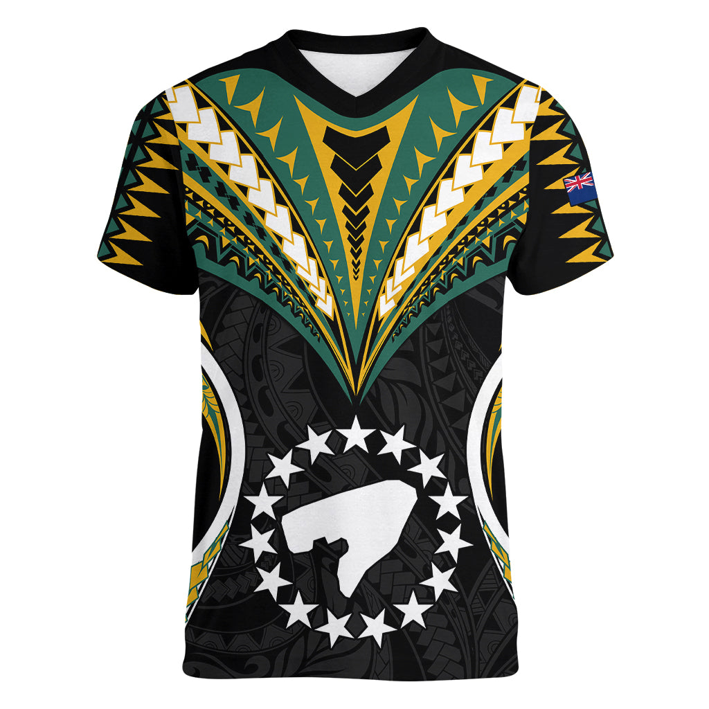 (Personalised) Polynesian Pride Pukapuka Island Women V Neck T Shirt Cook Islands Tribal Wave Style LT9 Female Black - Polynesian Pride