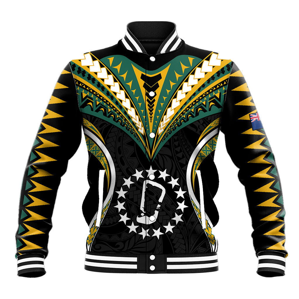 (Personalised) Polynesian Pride Rakahanga Island Baseball Jacket Cook Islands Tribal Wave Style LT9 Unisex Black - Polynesian Pride