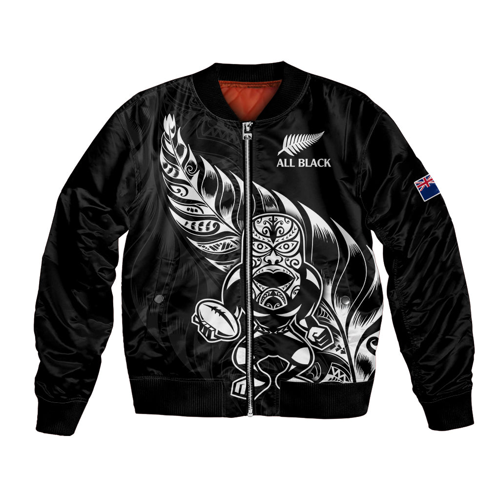 (Custom Text And Number) New Zealand All Black Rugby Bomber Jacket LT9 Unisex Black - Polynesian Pride