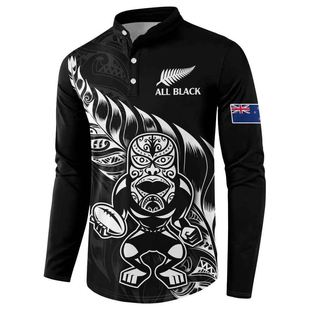 New Zealand Rugby Custom Button Sweatshirt Opango All Black Fern