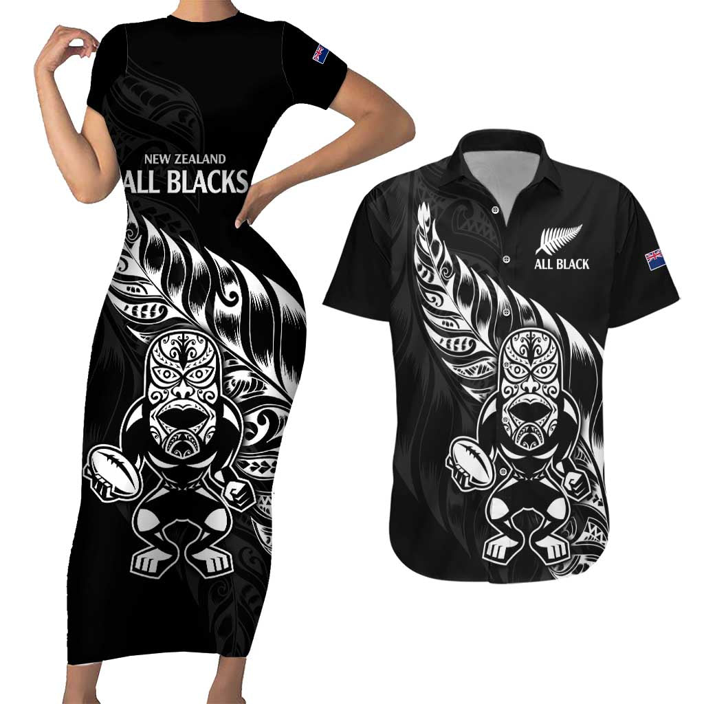 New Zealand Rugby Custom Couples Matching Short Sleeve Bodycon Dress and Hawaiian Shirt Opango All Black Fern