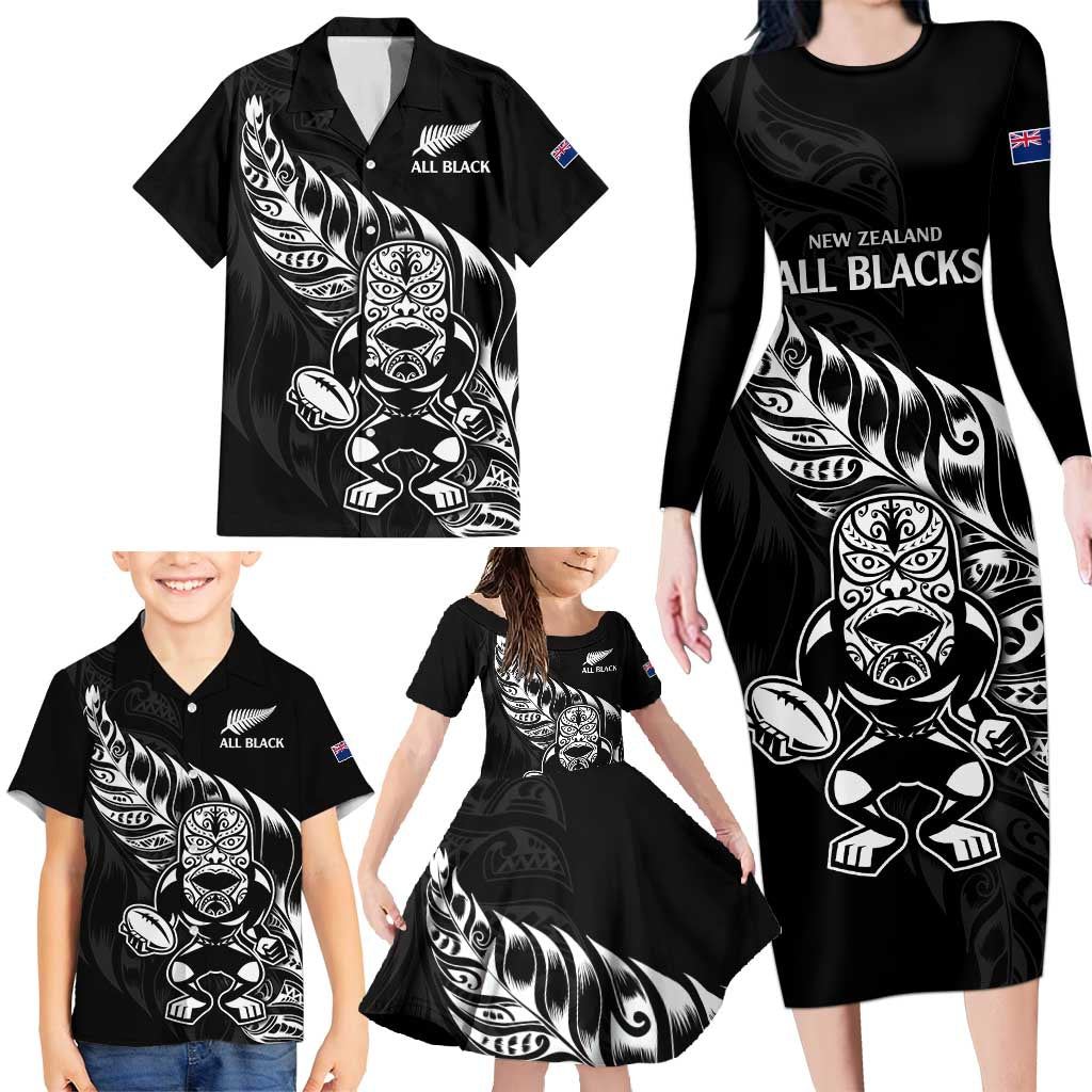 New Zealand Rugby Custom Family Matching Long Sleeve Bodycon Dress and Hawaiian Shirt Opango All Black Fern