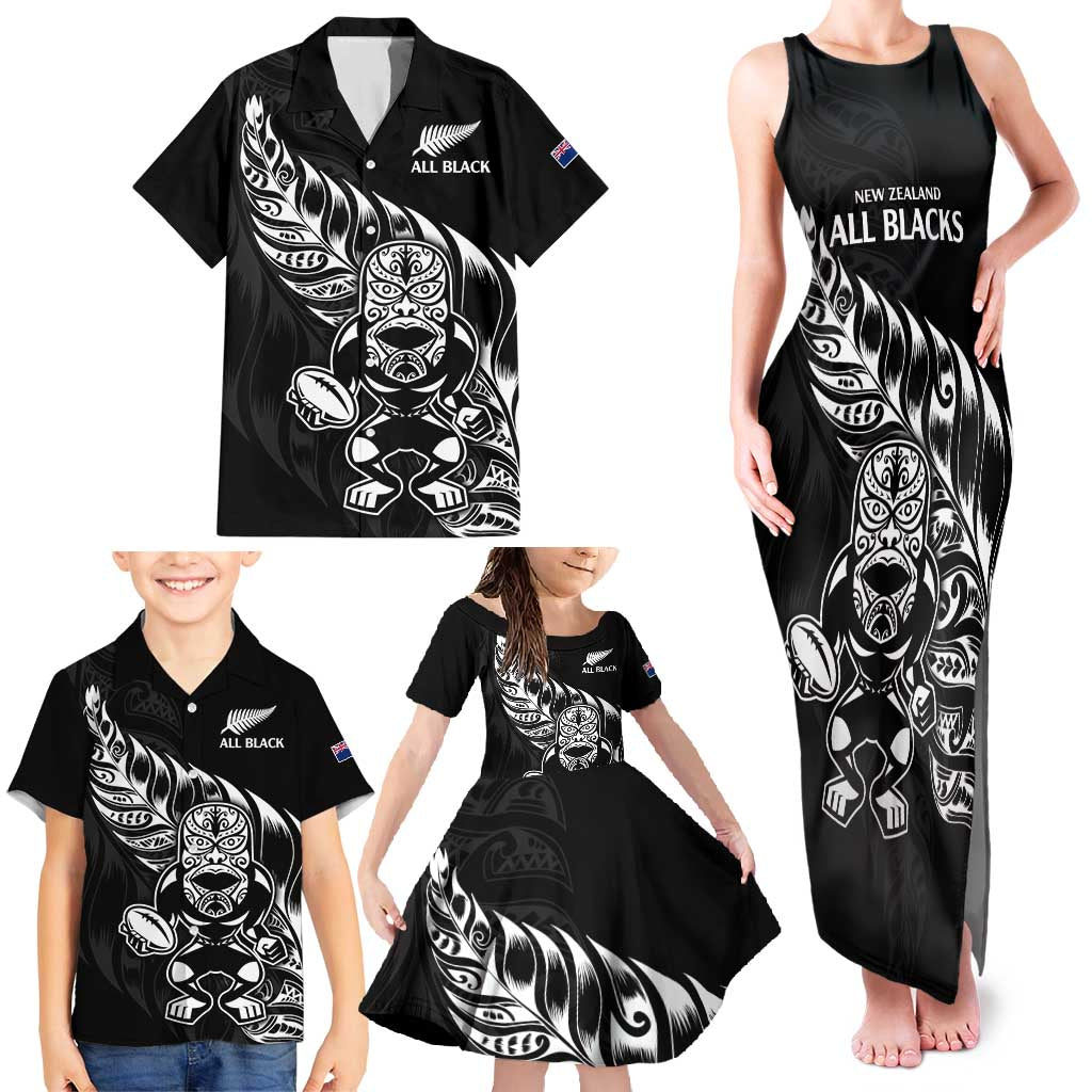 New Zealand Rugby Custom Family Matching Tank Maxi Dress and Hawaiian Shirt Opango All Black Fern